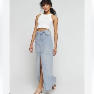 NEW Reformation Tazz Denim Jean Maxi Skirt in Tahoe Size 24